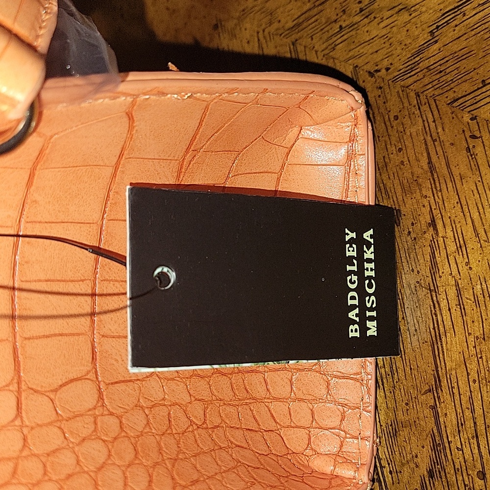 BADGLEY MISCHKA Trapezoid Matte Croco Flap Over Crossbody bag, orange,NWT - Picture 13 of 17